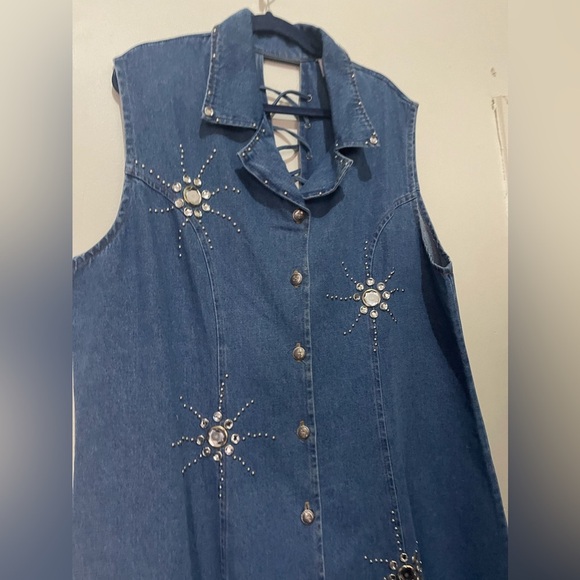 Beautiful Vintage Bejeweled Plus Size Denim Dress /Denim Jacket trench - Picture 4 of 8